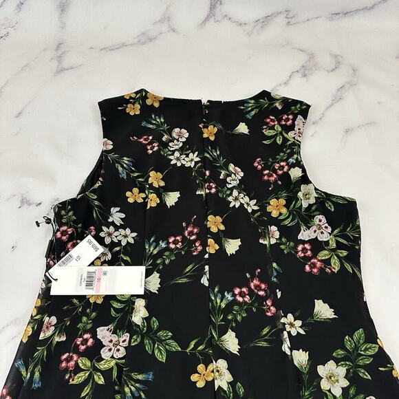 Calvin Klein Floral Midi Dress Size 10 New Black Green Flutter Hem Shift - Picture 8 of 10